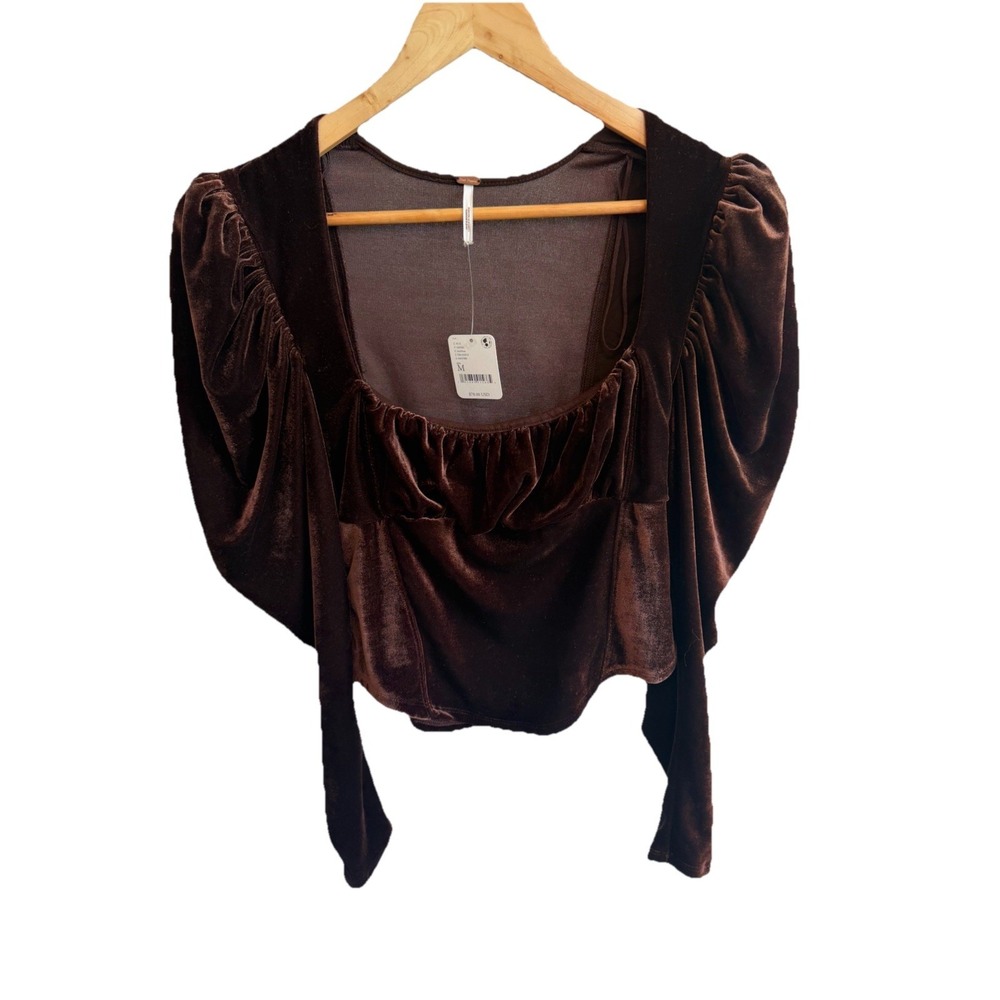 Free People Women's Brown Long Sleeve Hold Me Velvet Top Size Medium NWT